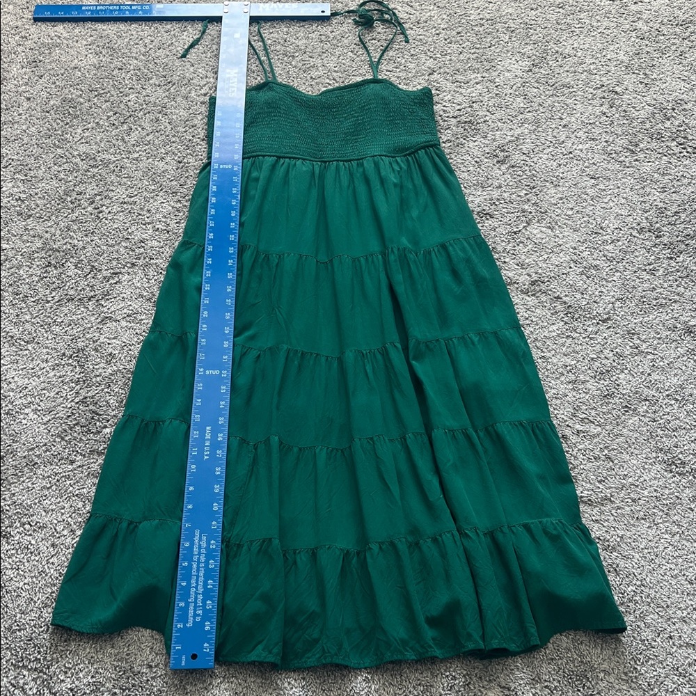 Fashion Dark Green Flowy Tiered Smocked Midi Dress with Spaghetti Straps -Size L - Picture 6 of 8